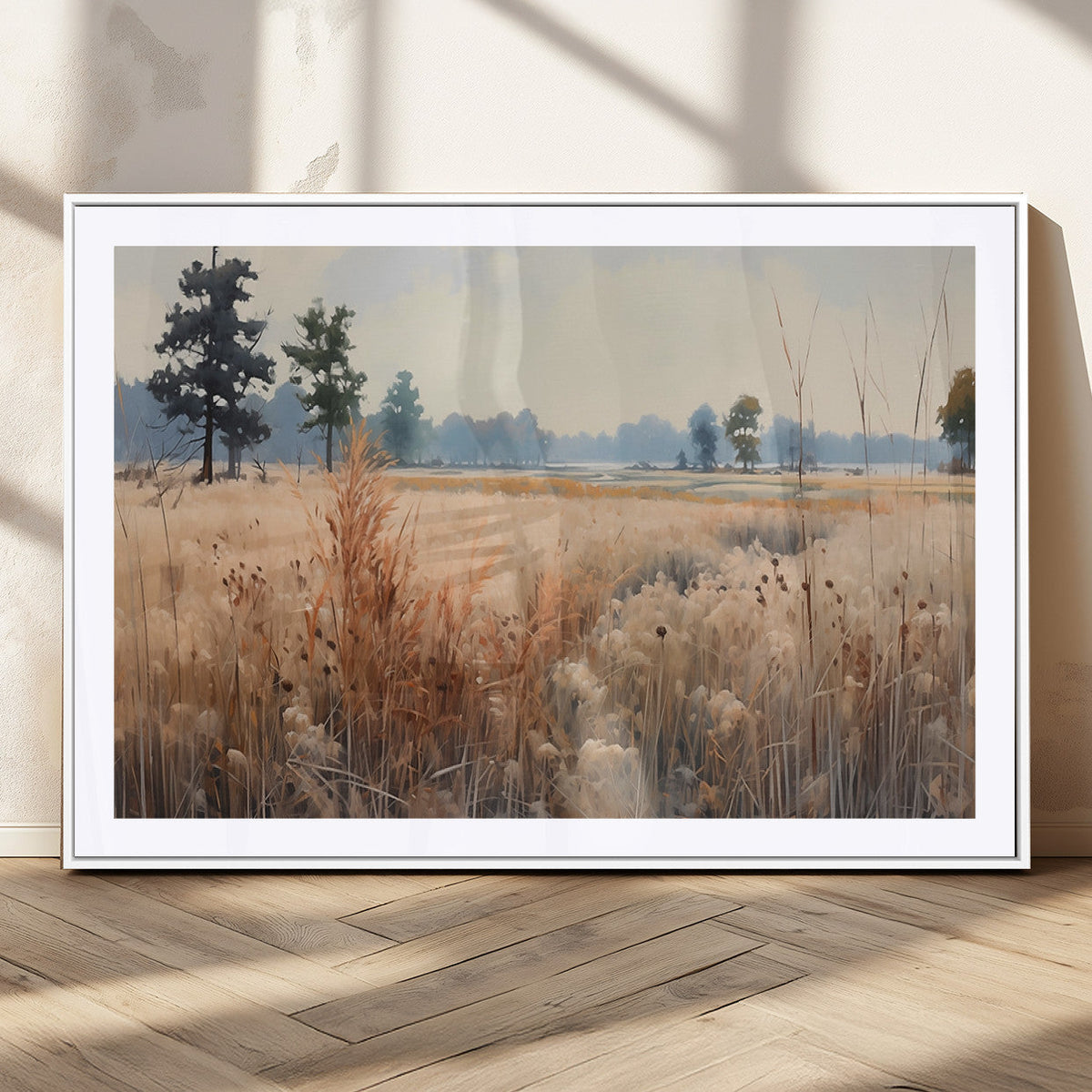 Golden Fields Canvas Wall Art Print | Serene Minimalist Landscape for Modern Decor