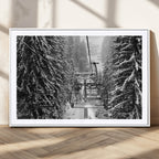 Winter Ski Lift Black and White Canvas Wall Art | Alpine Escape in Minimalist Style