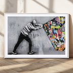 Banksy Art Behind the Curtain Street Wall Art Canvas Print | Urban Graffiti Style Wall Decor