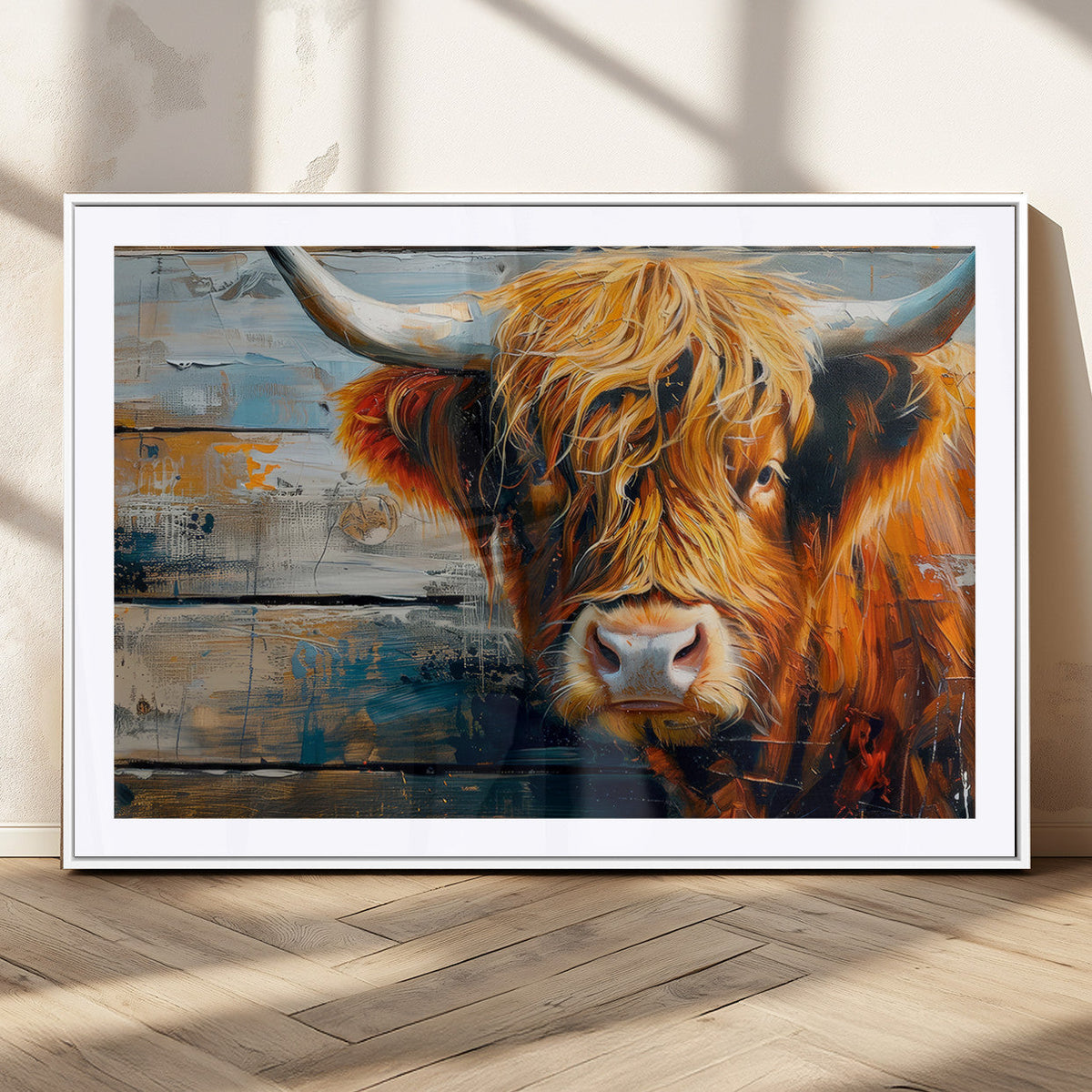 Highland Cow Abstract Canvas Wall Art, Bold Farmhouse Decor