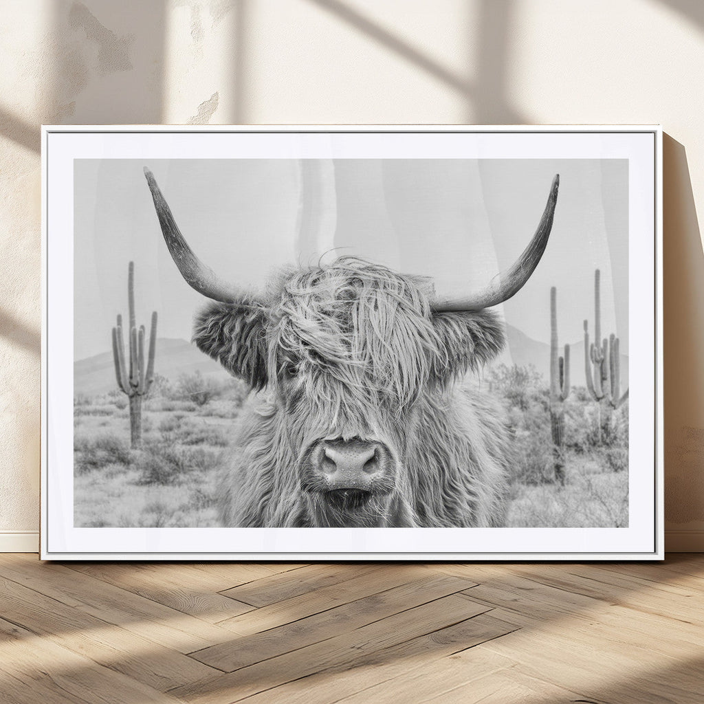 Rustic Charm, Cow Longhorn Black White Bighorn Wall Art
