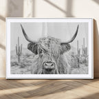 Rustic Charm, Cow Longhorn Black White Bighorn Wall Art