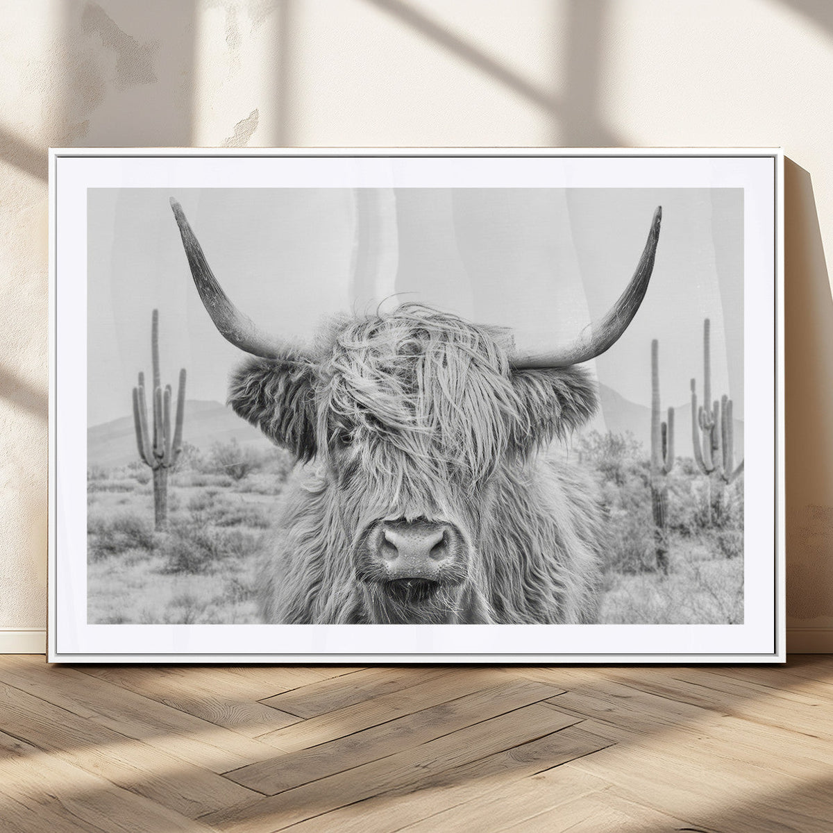 Rustic Charm, Cow Longhorn Black White Bighorn Wall Art