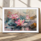 Lotus Flower Wall Art | 3 Panel Giclee Canvas Print of Pink Lotus Blossoms