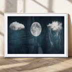 3 Piece Indigo Cloud Wall Art, Thunderstorm Moon Cloud Artwork