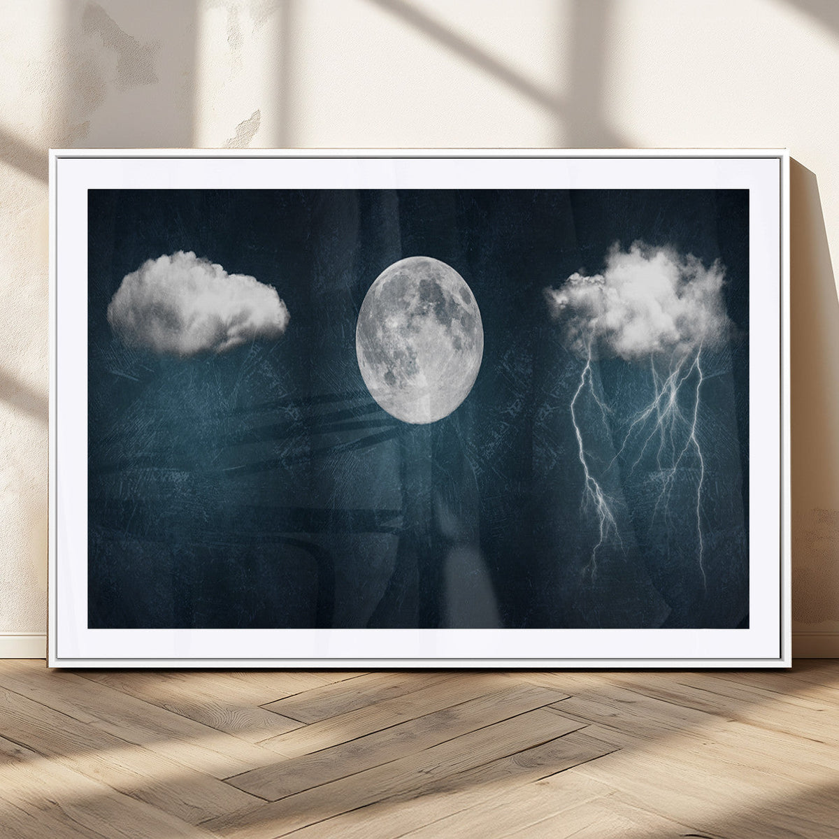 3 Piece Indigo Cloud Wall Art, Thunderstorm Moon Cloud Artwork