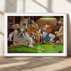Dogs Playing Pool Canvas Wall Art Funny Gifts Dog Print