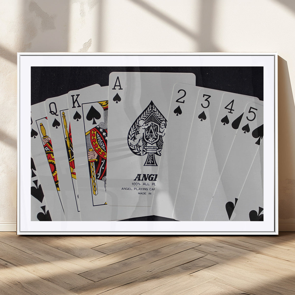 Poker Wall Art - Playing Cards Canvas Wall Art Print - Ace of Spades and Royal Flush Design