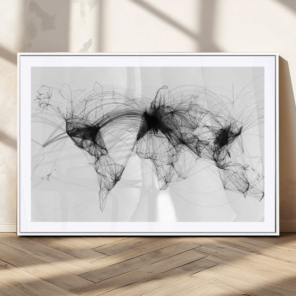 Abstract World Map Wall Art | Framed Geometric Line Canvas