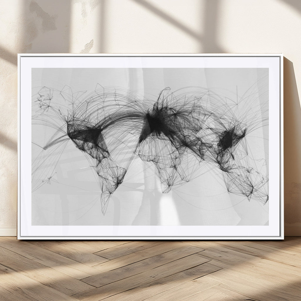 Flight Routes Air Traffic Map Canvas Wall Art, World Flight Routes Print