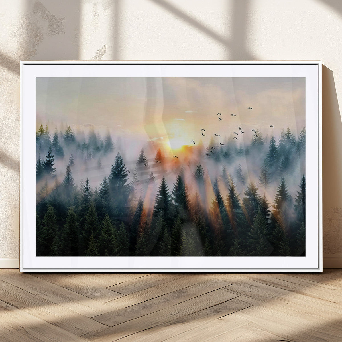 Abstract Forest Wall Art, Serene Nature Canvas Print with Misty Forest Design for Modern Home Decor