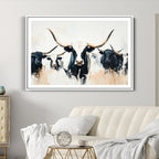 Texas Longhorn Wall Art Canvas Print | Majestic Horned Bull in Black and White