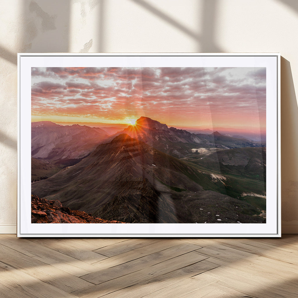 Mountain Sunrise Wall Art | Framed Alpine Ridge Canvas
