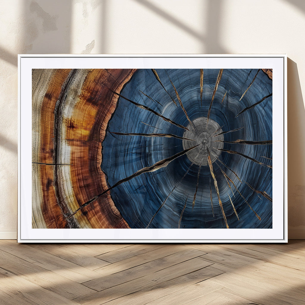 Framed Abstract Tree Ring Wall Art Print, Natural Rustic Wood Grain Canvas Print
