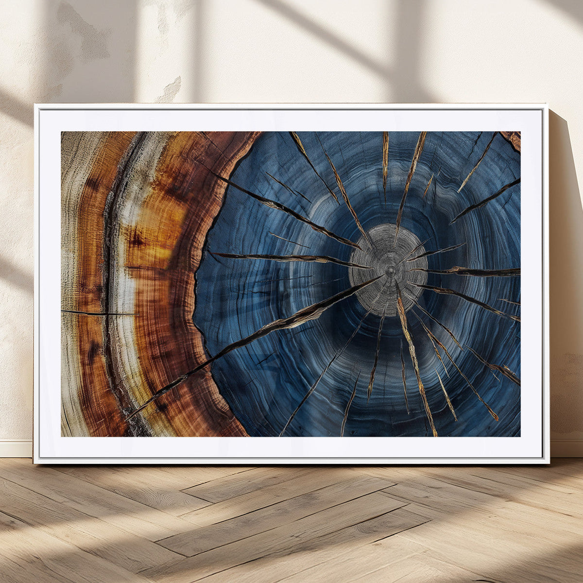 Framed Abstract Tree Ring Wall Art Print, Natural Rustic Wood Grain Canvas Print