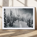 Snowy Pines Wall Art Canvas Print | Ski Lift in a Winter Forest
