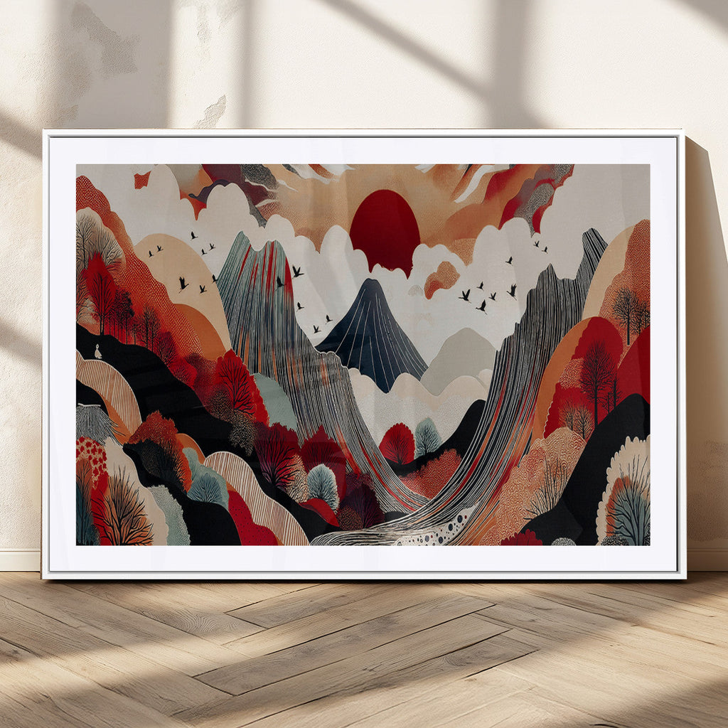 Abstract Mountain Wall Art Canvas Print | Vibrant Stylized Landscape