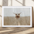 Texas Longhorn Wall Art Canvas Print, Framed Lone Cattle and Longhorn Bull Scene