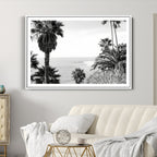 Palm Trees Wall Art Canvas Print, Framed Coastal Ocean Horizon Monochrome Art