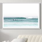 Surfing Wall Art Canvas Print, Framed Minimalist Ocean Waves Beach Art