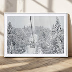 Snowy Ski Lift Wall Art | Framed Winter Mountain Canvas