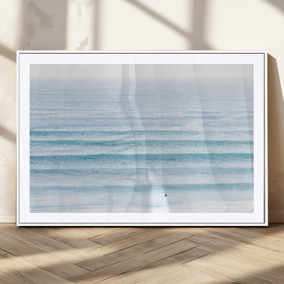 Ocean Wave Surfer Wall Art | Framed Minimal Seascape Canvas