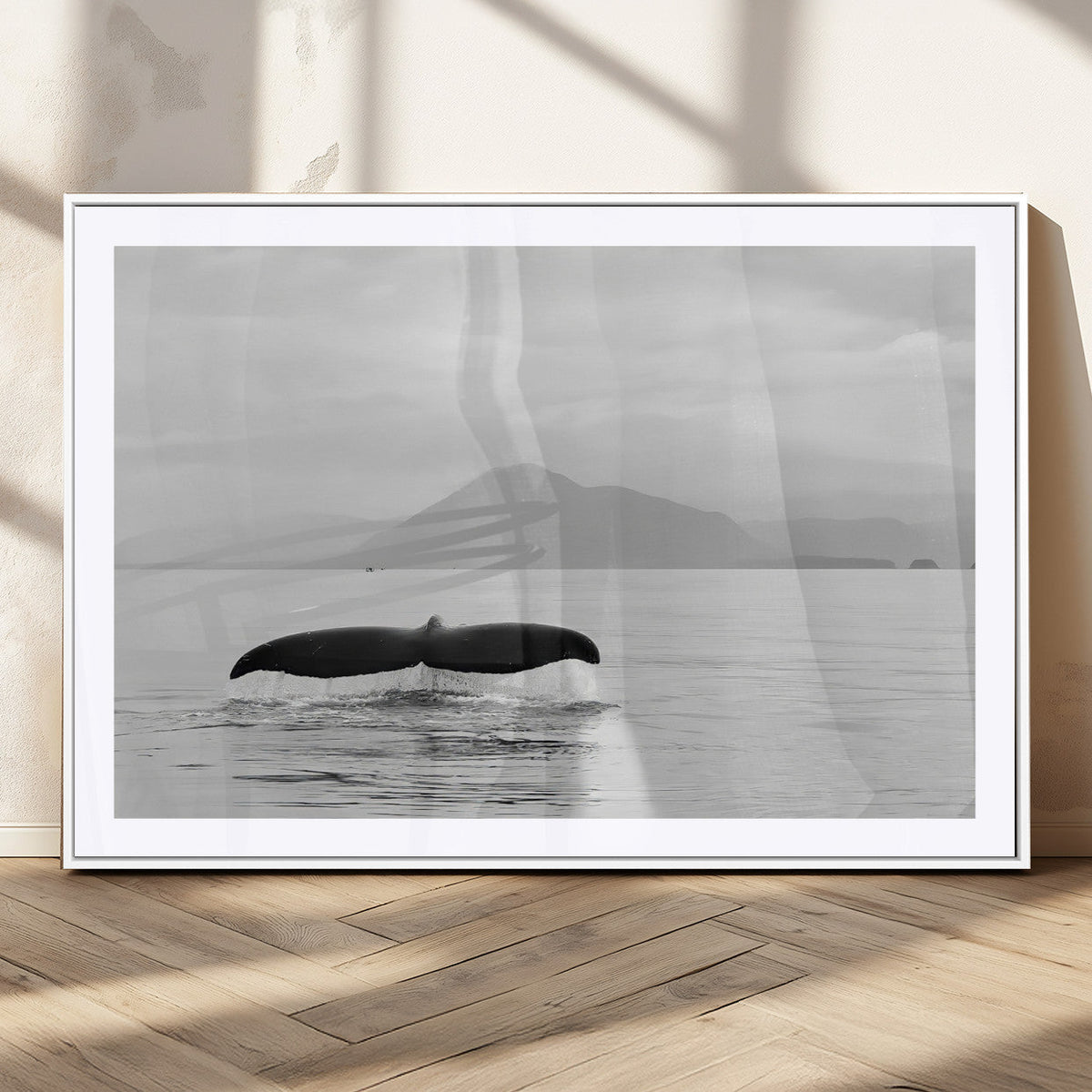 Whale Tail Wall Art | Framed Black White Ocean Canvas