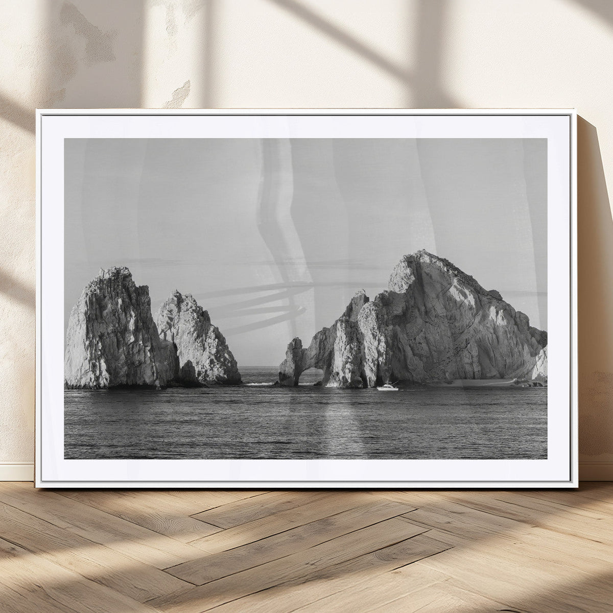 Coastal Wall Art | Framed Black White Ocean Canvas Artwork