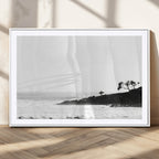 Surfer Cliffs Wall Art Canvas Print, Framed Black White Beach and Ocean Waves