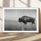 Bison Wall Art Canvas Print, Framed Rustic Wildlife Scene with Wild Buffalo