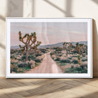 Joshua Tree Wall Art Canvas Print, Framed Desert Road Scene at Sunset