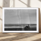 Motorcycle Beach Wall Art Canvas Print, Framed Vintage Biker Silhouette Artwork