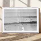 Black White Ocean Wall Art Canvas Print, Framed Coastal Sport and Ocean Swimmers Scene