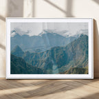 Misty Mountain Wall Art Canvas Print, Framed Cloudy Andean Art, Rugged Mountain Landscape