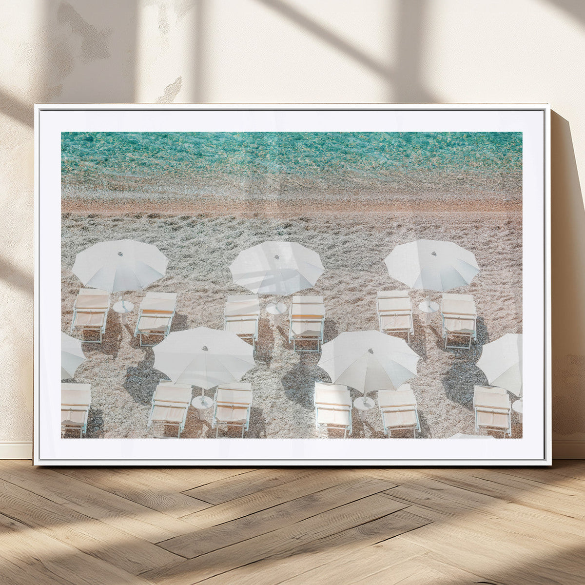 Calm Beach Wall Art | Framed Turquoise Water Canvas Artwork