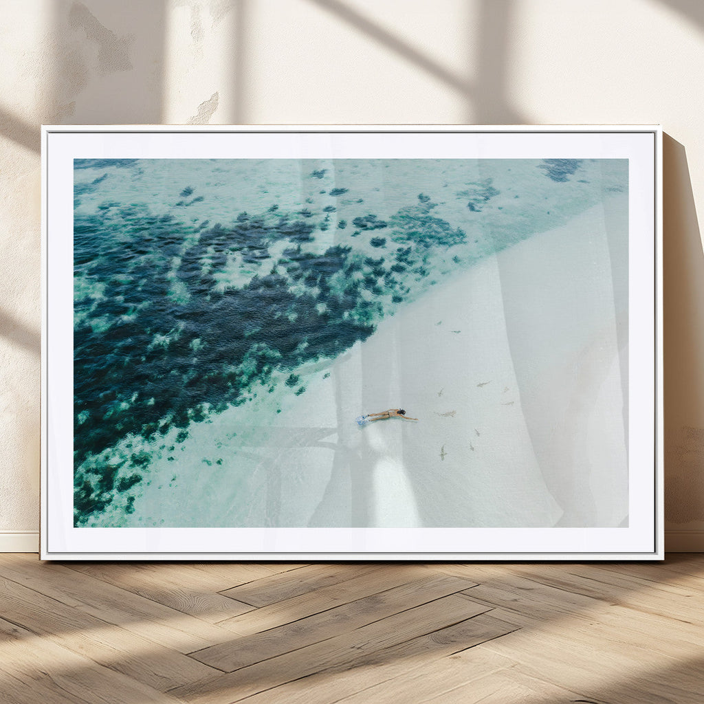 Minimal Beach Wall Art | Framed Ocean Swimming Canvas