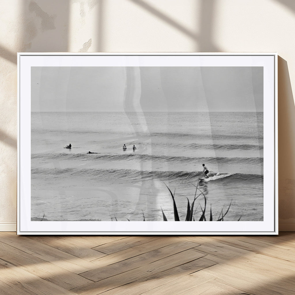 Surfer Silhouette Wall Art | Framed Calm Ocean Canvas