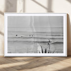 Surfer Silhouette Wall Art | Framed Calm Ocean Canvas