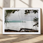 Tropical Surf Wall Art Canvas Print, Framed Palm Tree View Art, Boho Beach House Decor