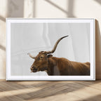 Longhorn Cow Wall Art Canvas Print, Framed Rustic Texas Bull Animal Decor