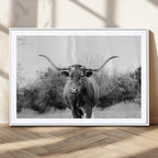 Longhorn Photography Wall Art Canvas Print, Framed Western Cow Texas Ranch Decor