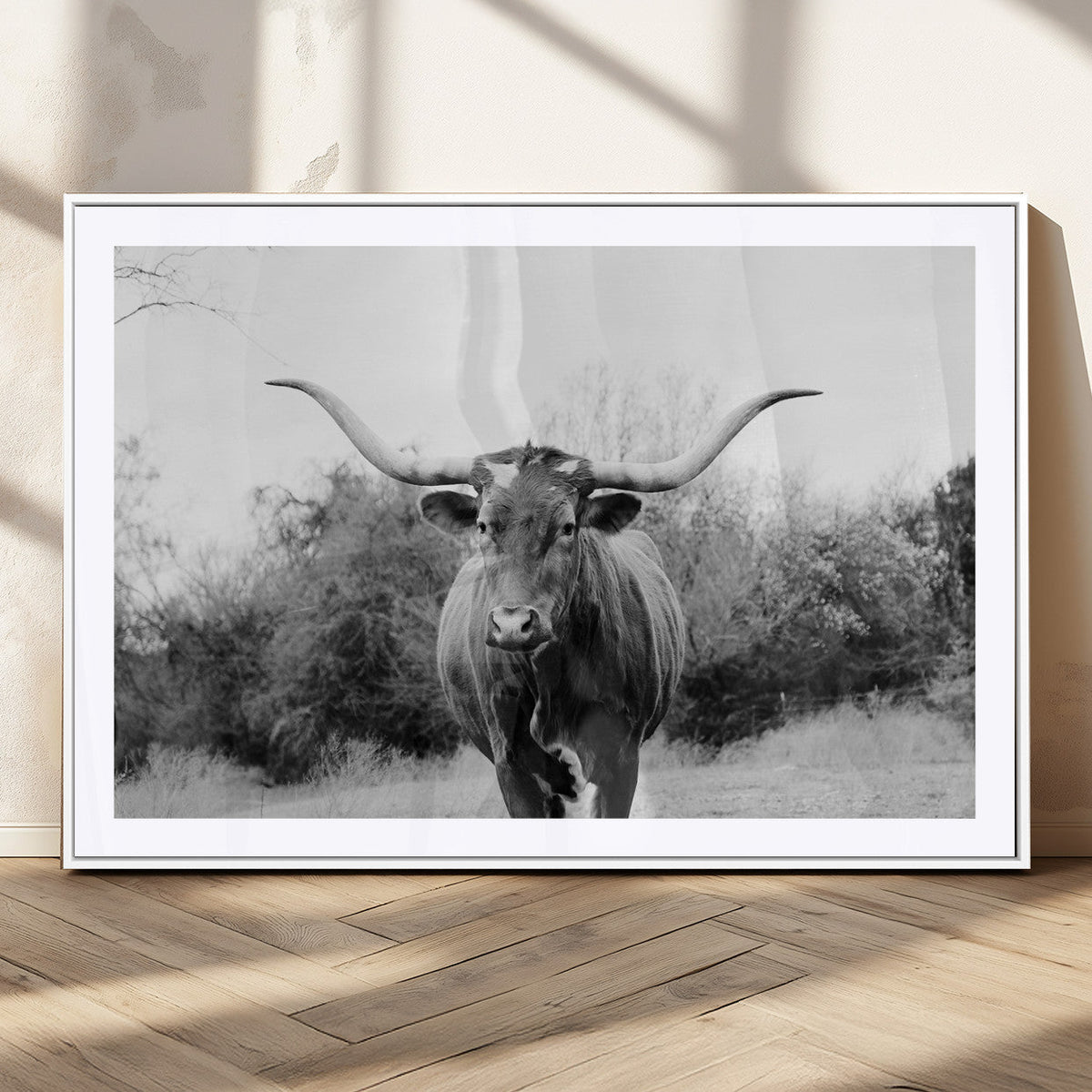 Longhorn Photography Wall Art Canvas Print, Framed Western Cow Texas Ranch Decor