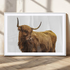 Highland Cow Wall Art Canvas Print, Framed Rustic Farmhouse Animal Portrait