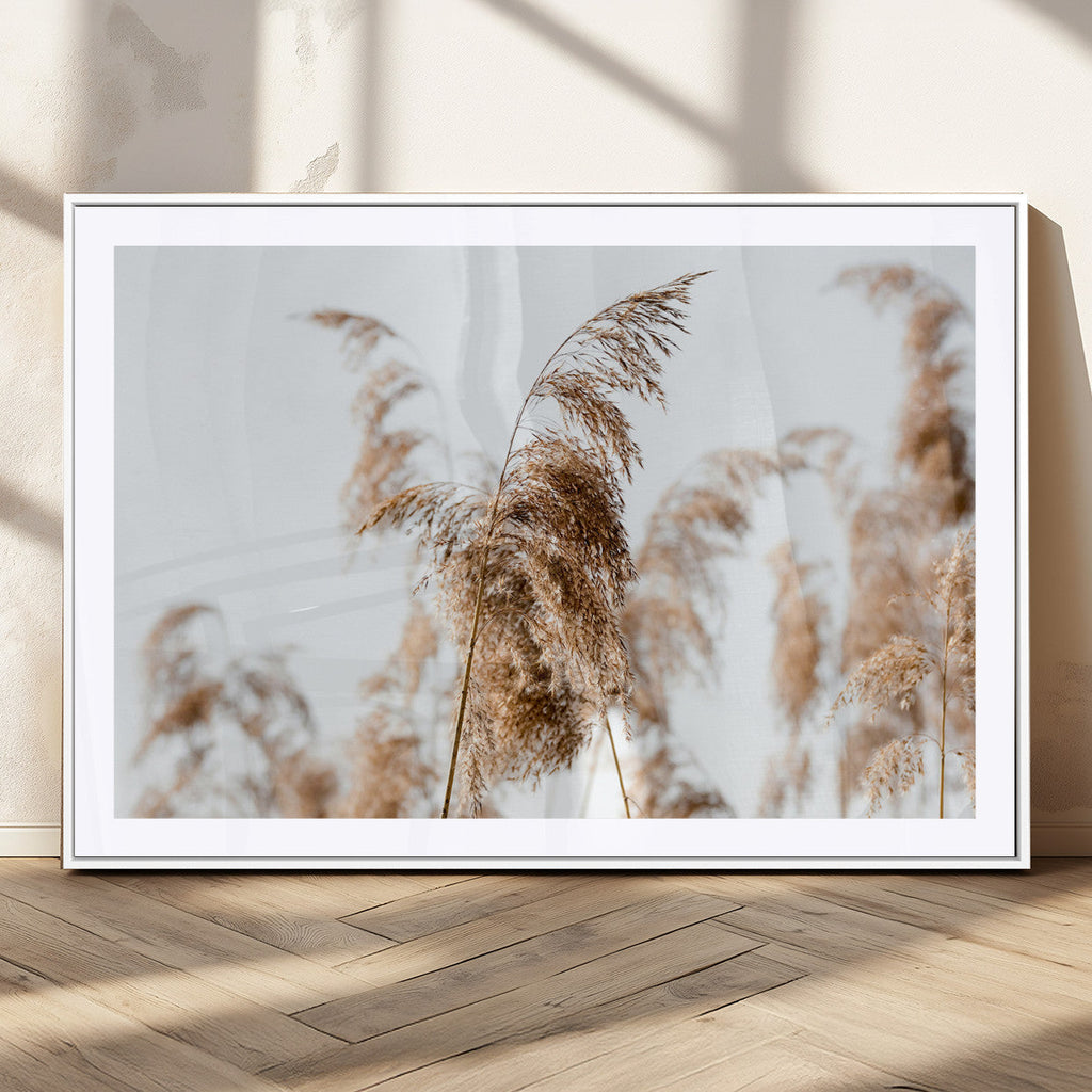 Pampas Grass Wall Art Canvas Print, Framed Neutral Tones Minimalist Boho