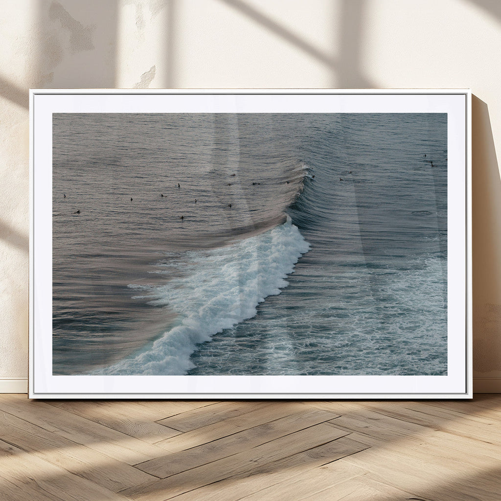 Ocean Waves Wall Art Canvas Print, Framed Coastal Serenity Surf Scene