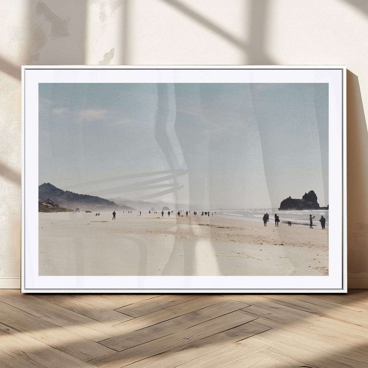 Minimalist Beach Wall Art Canvas Print, Framed Coastal Serenity Soft Sand