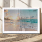 Beach Sunset Wall Art Canvas Print, Framed Ocean Waves Summer Escape