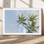 Palm Trees Wall Art Canvas Print, Framed Tropical Coastal Scene Under Blue Sky