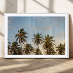 Palm Trees Wall Art Canvas Print, Framed Tropical Vibes Coastal Sunset