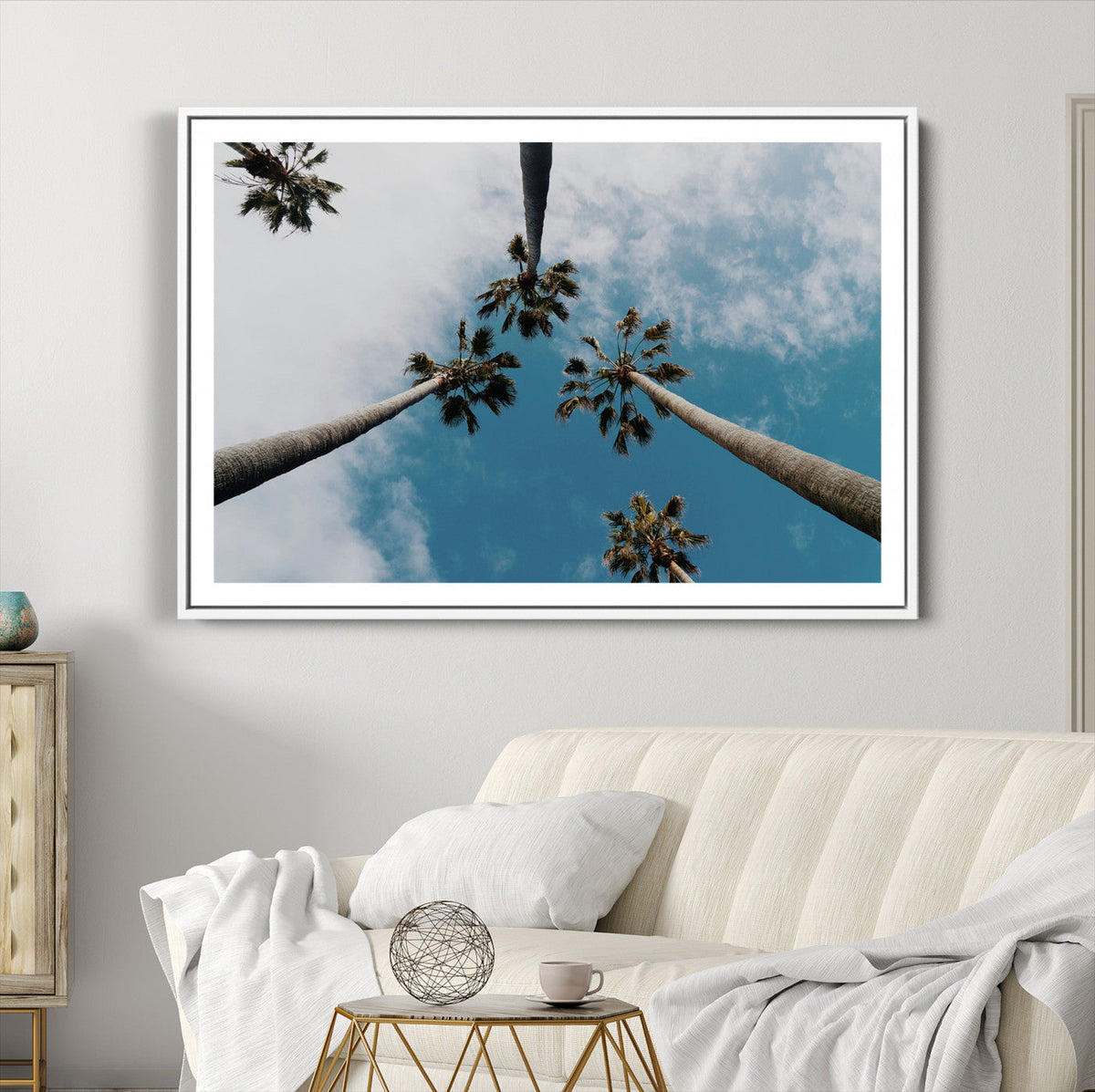 Tropical Palm Trees Wall Art Canvas Print, Framed California Sky Minimalist Nature